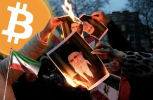 Iran Protesters Burn Image Of Supreme Leader As Bitcoin Symbol Highlights Crypto Outflows During Internet Blackout